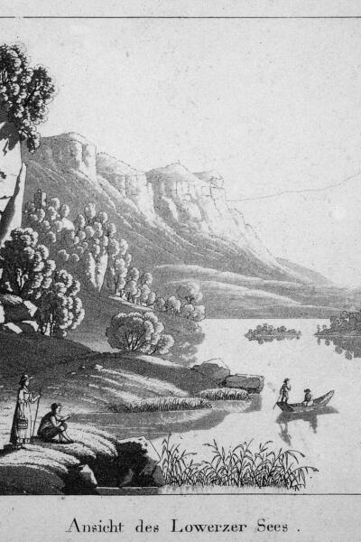 Aquatinta und Umrissradierung, "Ansicht des Lowerzer Sees.", von Osten